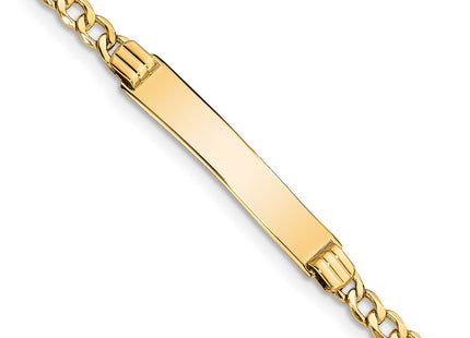 14k Polished Semi-Solid Chain/Solid Plate Cuban Link 25. Plate ID Bracelet (Style DCID106-7)