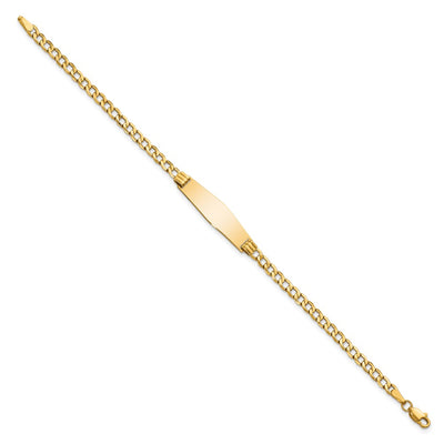 14K Polished Semi-Solid Chain/Solid Plate Cuban Link Soft Diamond Shape 25.5x7.5mm Plate ID Bracelet