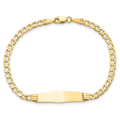 14K Polished Semi-Solid Chain/Solid Plate Cuban Link Soft Diamond Shape 25.5x7.5mm Plate ID Bracelet