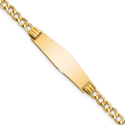 14K Polished Semi-Solid Chain/Solid Plate Cuban Link Soft Diamond Shape 25.5x7.5mm Plate ID Bracelet