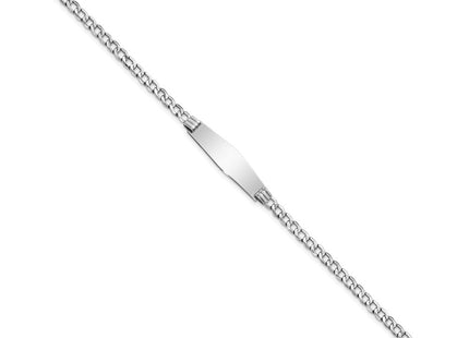 14k White Gold Polished Semi-Solid Chain/Solid Plate Cuban Link Soft Diamond Shape 25.5x7. Plate ID Bracelet (Style DCID106CW-7)