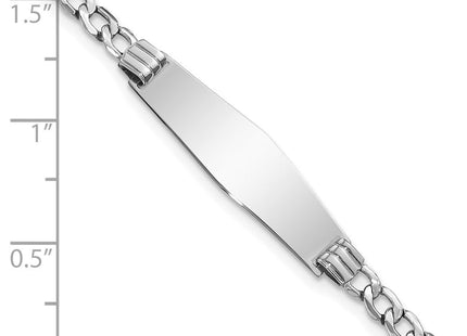 14k White Gold Polished Semi-Solid Chain/Solid Plate Cuban Link Soft Diamond Shape 25.5x7. Plate ID Bracelet (Style DCID106CW-7)