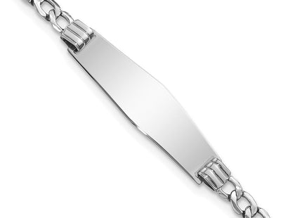 14k White Gold Polished Semi-Solid Chain/Solid Plate Cuban Link Soft Diamond Shape 25.5x7. Plate ID Bracelet (Style DCID106CW-7)