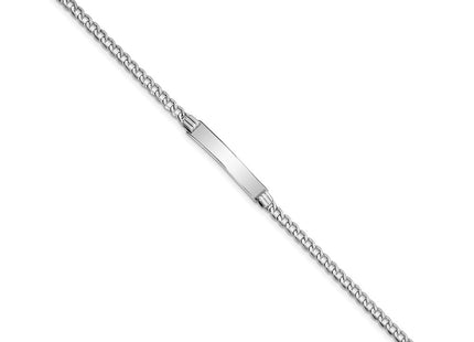 14k White Gold Polished Semi-Solid Chain/Solid Plate Cuban Link Plate ID Bracelet (Style DCID106W-7)