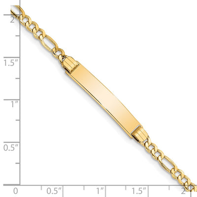 14K Polished Semi-Solid Chain/Solid Plate Figaro Link Plate ID Bracelet