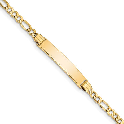 14K Polished Semi-Solid Chain/Solid Plate Figaro Link Plate ID Bracelet