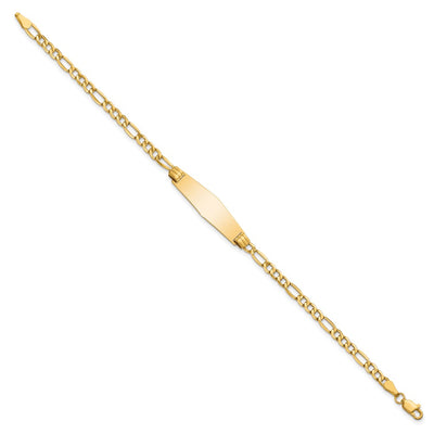 14K Polished Semi-Solid Chain/Solid Plate Figaro Link Soft Diamond Shape 25.5x7.5mm Plate ID Bracelet
