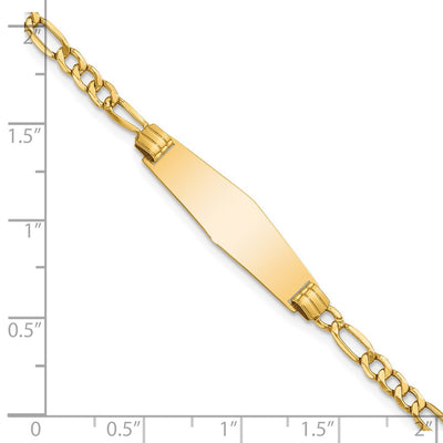 14K Polished Semi-Solid Chain/Solid Plate Figaro Link Soft Diamond Shape 25.5x7.5mm Plate ID Bracelet