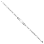 14K White Gold Polished Semi-Solid Chain/Solid Plate Figaro Link Soft Diamond Shape 25.5x7. Plate ID Bracelet view