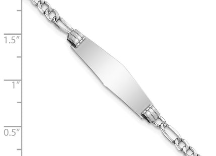 14k White Gold Polished Semi-Solid Chain/Solid Plate Figaro Link Soft Diamond Shape 25.5x7. Plate ID Bracelet (Style DCID107CW-7)