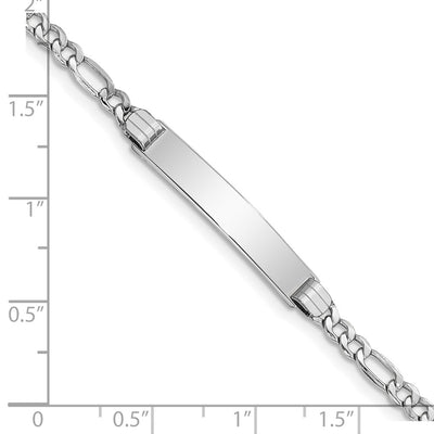 14K White Gold Polished Semi-Solid Chain/Solid Plate Figaro Link Plate ID Bracelet, 7 x 5mm