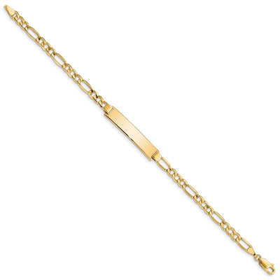 14K Polished Semi-Solid Chain/Solid Plate Figaro Link 33.5x6.5mm Plate ID Bracelet