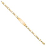 14K Polished Semi-solid Chain/Solid Plate Figaro Link Soft Diamond Shape 28x9. Plate ID Bracelet view
