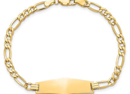 14k Polished Semi-solid Chain/Solid Plate Figaro Link Soft Diamond Shape 28x9. Plate ID Bracelet (Style DCID108C-7)