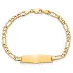 14K Polished Semi-solid Chain/Solid Plate Figaro Link Soft Diamond Shape 28x9. Plate ID Bracelet view