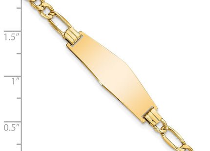 14k Polished Semi-solid Chain/Solid Plate Figaro Link Soft Diamond Shape 28x9. Plate ID Bracelet (Style DCID108C-7)