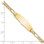 14K Polished Semi-solid Chain/Solid Plate Figaro Link Soft Diamond Shape 28x9. Plate ID Bracelet view