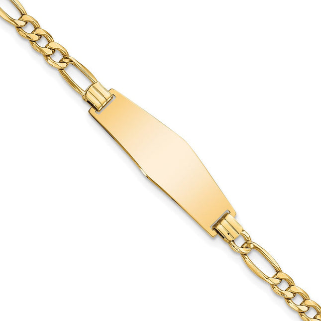14k Polished Semi-solid Chain/Solid Plate Figaro Link Soft Diamond Shape 28x9. Plate ID Bracelet