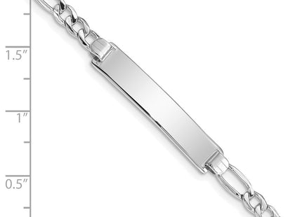 14K White Gold Polished Semi-Solid Chain/Solid Plate Figaro Link 33.5x6. Plate ID Bracelet (Style DCID108W-7)