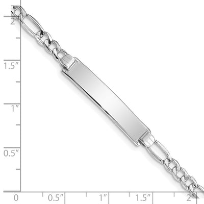 14K White Gold Polished Semi-Solid Chain/Solid Plate Figaro Link 33.5x6.5mm Plate ID Bracelet