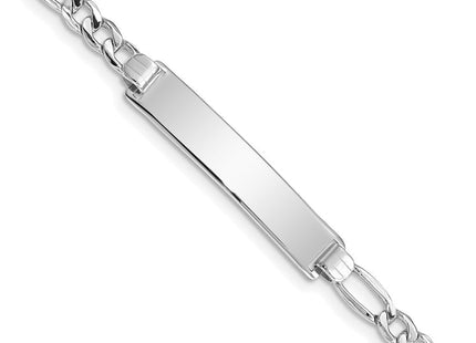 14K White Gold Polished Semi-Solid Chain/Solid Plate Figaro Link 33.5x6. Plate ID Bracelet (Style DCID108W-7)