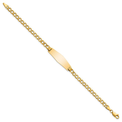 14K Polished Semi-solid Chain/Solid Plate Curb Link Soft Diamond Shape 28x9.5mm Plate ID Bracelet