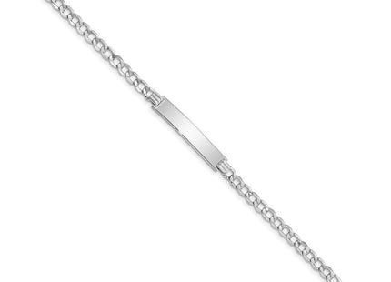14k White Gold Polished Semi-Solid Chain/Solid Plate Curb Link 33x6. Plate ID Bracelet (Style DCID110W-7)