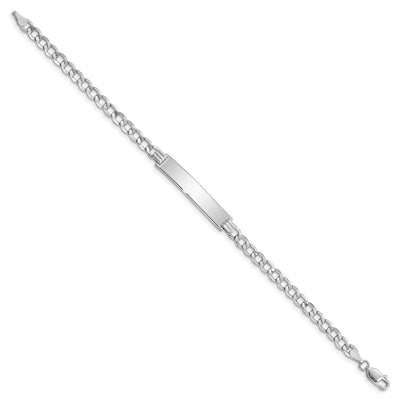 14K White Gold Polished Semi-Solid Chain/Solid Plate Curb Link 33x6.75mm Plate ID Bracelet