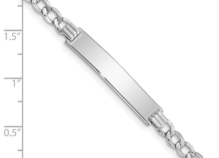 14k White Gold Polished Semi-Solid Chain/Solid Plate Curb Link 33x6. Plate ID Bracelet (Style DCID110W-7)