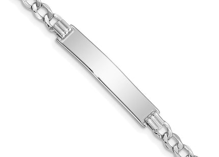 14k White Gold Polished Semi-Solid Chain/Solid Plate Curb Link 33x6. Plate ID Bracelet (Style DCID110W-7)
