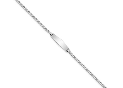 14k White Gold Polished Semi-Solid Chain/Solid Plate Cuban Link Soft Diamond Shape 20x5. Plate ID Bracelet (Style DCID132CW-6)