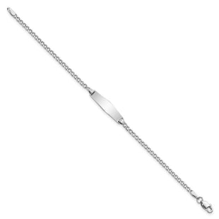 14k White Gold Polished Semi-Solid Chain/Solid Plate Cuban Link Soft Diamond Shape 20x5. Plate ID Bracelet (Style DCID132CW-6)