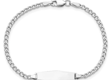 14k White Gold Polished Semi-Solid Chain/Solid Plate Cuban Link Soft Diamond Shape 20x5. Plate ID Bracelet (Style DCID132CW-6)
