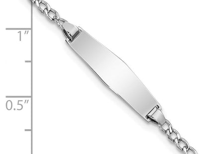 14k White Gold Polished Semi-Solid Chain/Solid Plate Cuban Link Soft Diamond Shape 20x5. Plate ID Bracelet (Style DCID132CW-6)