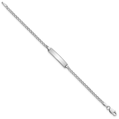 14K White Gold Polished Semi-Solid Chain/Solid Plate Cuban Link 20x4.5mm Plate Baby/Child ID Bracelet