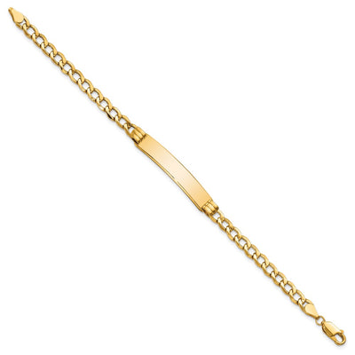 14K Polished Semi-Solid Chain/Solid Plate Cuban Link Plate ID Bracelet