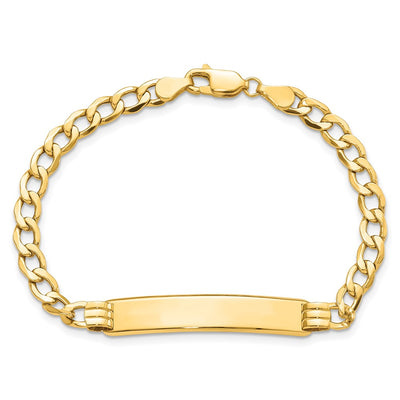 14K Polished Semi-Solid Chain/Solid Plate Cuban Link Plate ID Bracelet