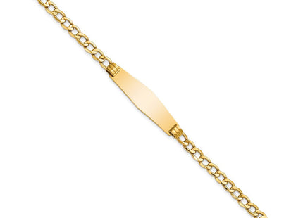 14k Polished Semi-Solid Chain/Solid Plate Cuban Link Soft Diamond Shape Plate ID Bracelet (Style DCID133C-7)