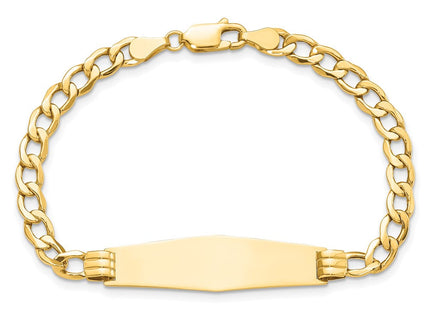 14k Polished Semi-Solid Chain/Solid Plate Cuban Link Soft Diamond Shape Plate ID Bracelet (Style DCID133C-7)