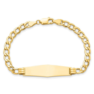 14K Polished Semi-Solid Chain/Solid Plate Cuban Link Soft Diamond Shape Plate ID Bracelet