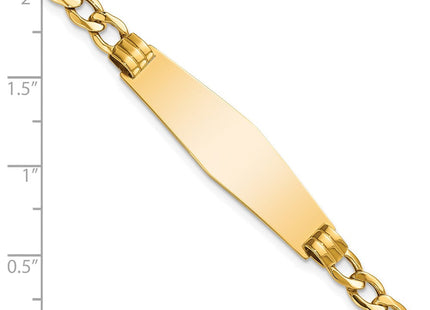 14k Polished Semi-Solid Chain/Solid Plate Cuban Link Soft Diamond Shape Plate ID Bracelet (Style DCID133C-7)