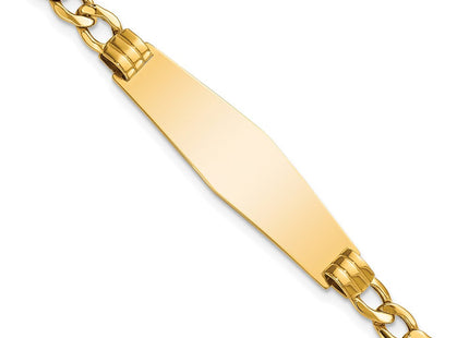 14k Polished Semi-Solid Chain/Solid Plate Cuban Link Soft Diamond Shape Plate ID Bracelet (Style DCID133C-7)