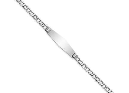 14k White Gold Polished Semi-Solid Chain/Solid Plate Cuban Link Soft Diamond Shape Plate ID Bracelet (Style DCID133CW-7)