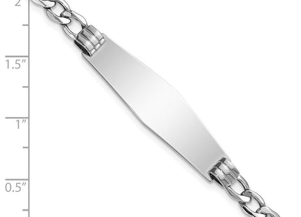 14k White Gold Polished Semi-Solid Chain/Solid Plate Cuban Link Soft Diamond Shape Plate ID Bracelet (Style DCID133CW-7)