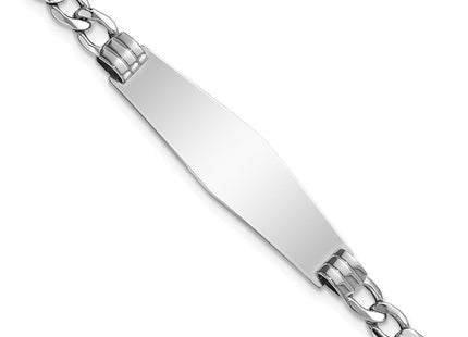 14k White Gold Polished Semi-Solid Chain/Solid Plate Cuban Link Soft Diamond Shape Plate ID Bracelet (Style DCID133CW-7)