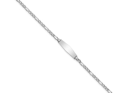 14k White Gold Polished Semi-Solid Chain/Solid Plate Figaro Link Soft Diamond Shape 20x5. Plate ID Bracelet (Style DCID134CW-6)