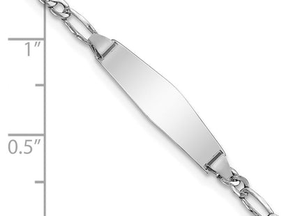14k White Gold Polished Semi-Solid Chain/Solid Plate Figaro Link Soft Diamond Shape 20x5. Plate ID Bracelet (Style DCID134CW-6)