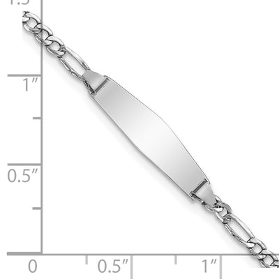 14K White Gold Polished Semi-Solid Chain/Solid Plate Figaro Link Soft Diamond Shape 20x5.5mm Plate Baby/Child ID Bracelet