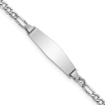 14K White Gold Polished Semi-Solid Chain/Solid Plate Figaro Link Soft Diamond Shape 20x5.5mm Plate Baby/Child ID Bracelet view