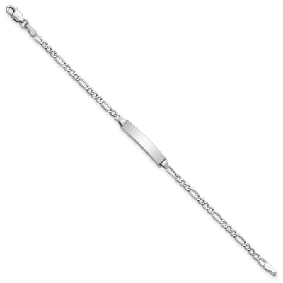 14K White Gold Polished Semi-Solid Chain/Solid Plate Figaro Link 19.5x4.5mm Plate Baby/Child ID Bracelet